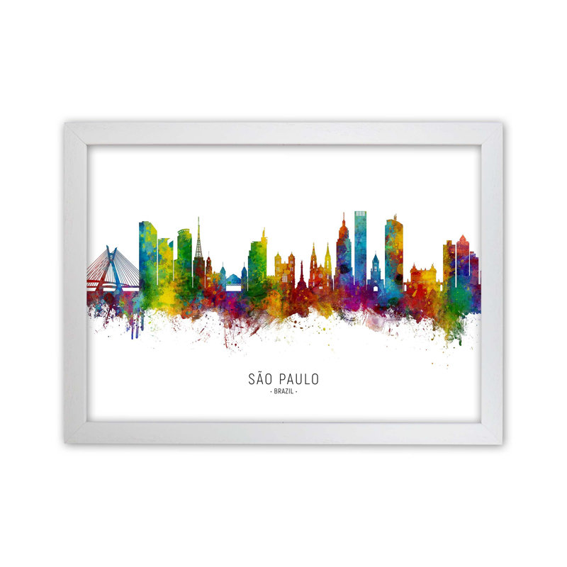 Sao Paulo Brazil Skyline by Michael Tompsett - Print, White Framed, 34cm H x 46cm W x 3cm D