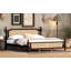 Lit en bois de pin très grand avec tête et pied de lit en rotin, avec plateforme de lit central amélioré, espresso