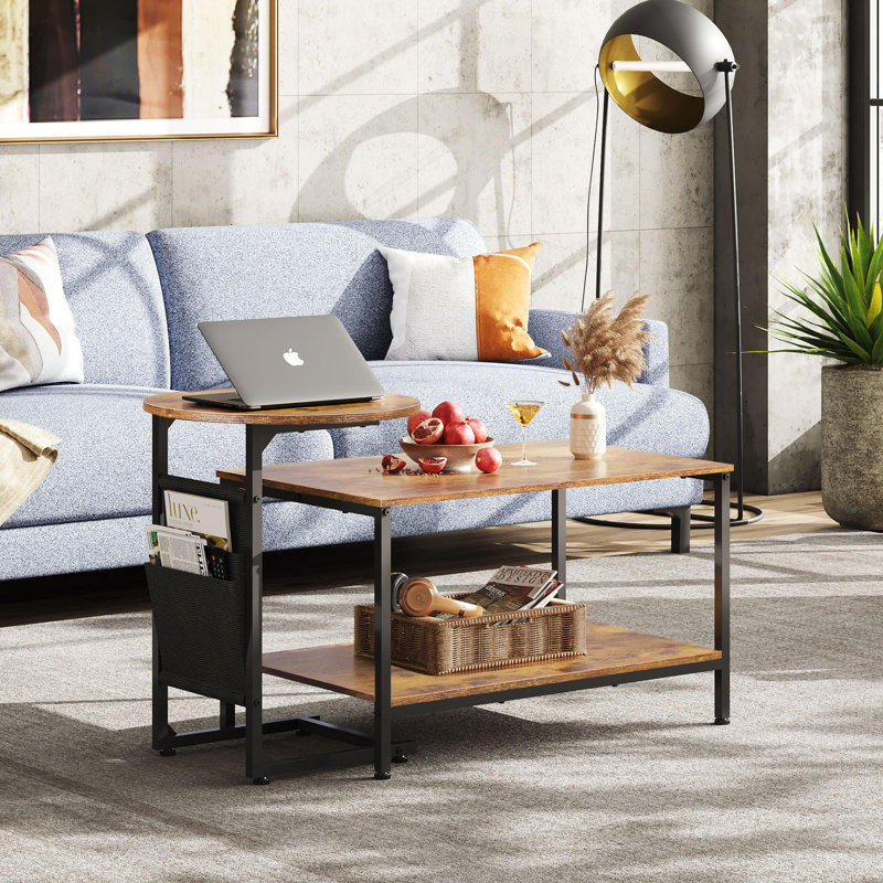 Rustic Brown Wood and Metal Lift-Top Nesting Coffee Table Set