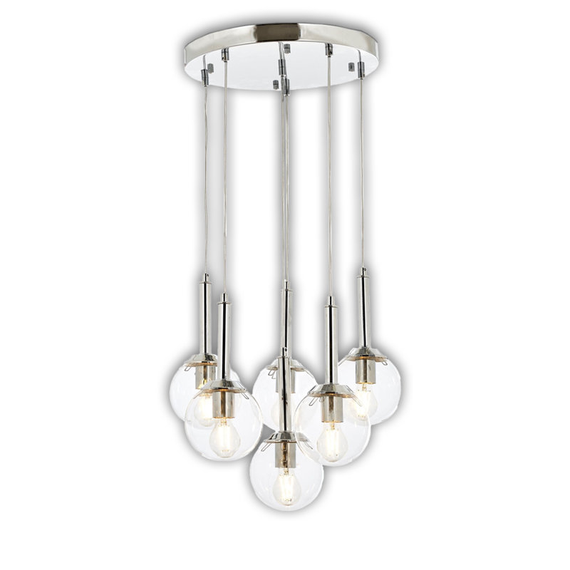 Luminaire suspendu sphère en métal 6 lumières avec capuchon en verre