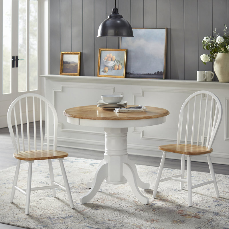 Sara Solid Wood Dining Set, 5 Pieces: Table, 4 Chairs, Natural/White, Natural/White