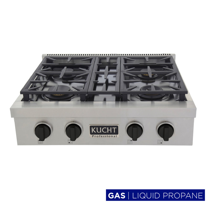 30" 4 Burner Cooktop, Tuxedo Black, Liquid Propane