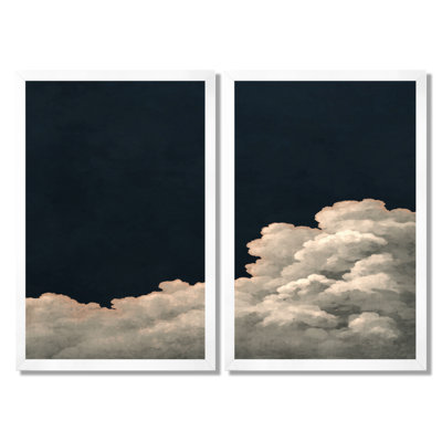 «Elysa - Clouds Wall Art Decor», impression sur toile minimaliste blanche 2 pièces