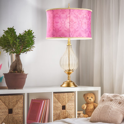 30.5"H Colette Fuchsia Drum Shade Geometric Glass Table Lamp