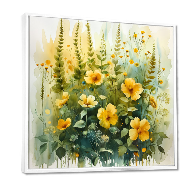 Décoration de jardin jaune et vert - marguerites fraîches, Toile encadrée flottée blanche, H 16 po x l 16 po x P 1 po