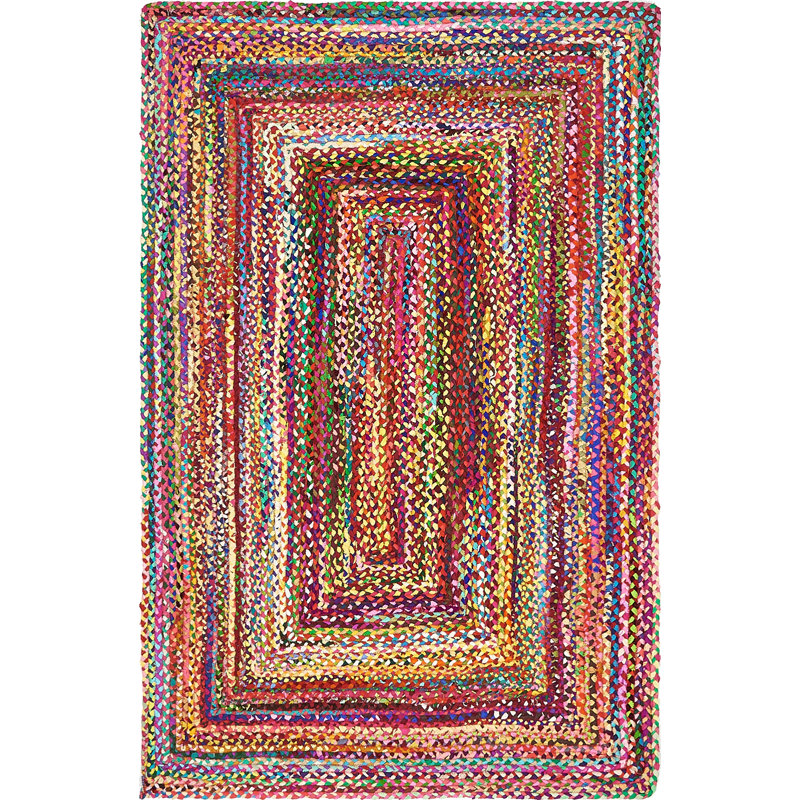 Tapis jaune / rose en coton tressé à la main Marcantel, Rectangle 2 pi x 3 pi 1 po