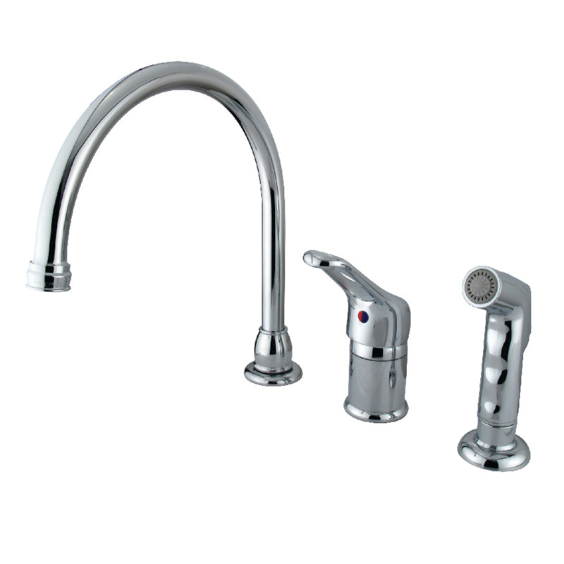 Robinet de cuisine à poignée simple avec douchette latérale Kingston Brass Wyndham, Chrome poli, Sans distributeur de savon