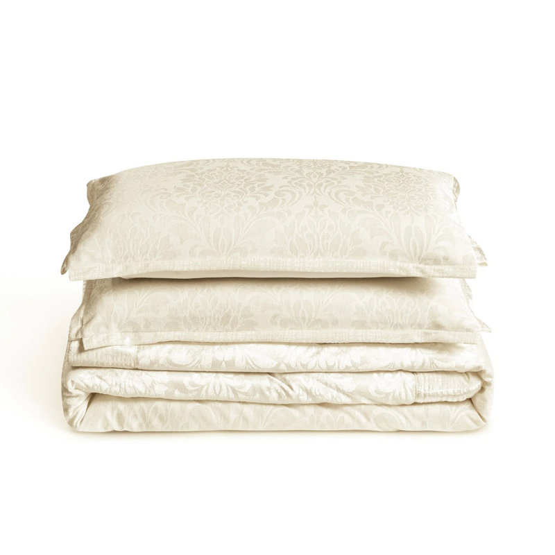 Emilia Bedspread Set with Pillow Shams – Luxury Jacquard Damask Coverlet Bedding for Double, King & Super King Sizes, Cream