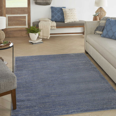 Mulican Solid Color Machine Made Power Loom Polypropylene Indoor / Outdoor Area Rug in Blue