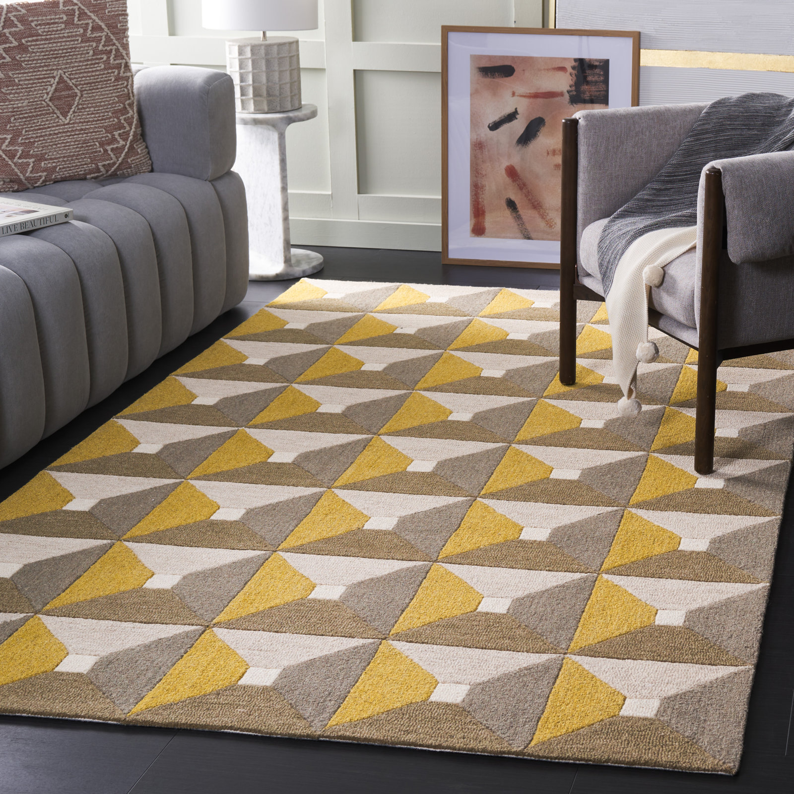 Gilderoy Gold Gray Hand-Tufted Wool Rug, Rectangle 3' x 5'