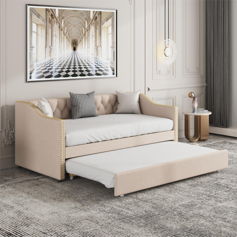 Antwerp Upholstered Daybed with Trundle, Beige