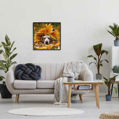 " Happy Puppy Autumn Foliage " by Lil' Rue Painting Print