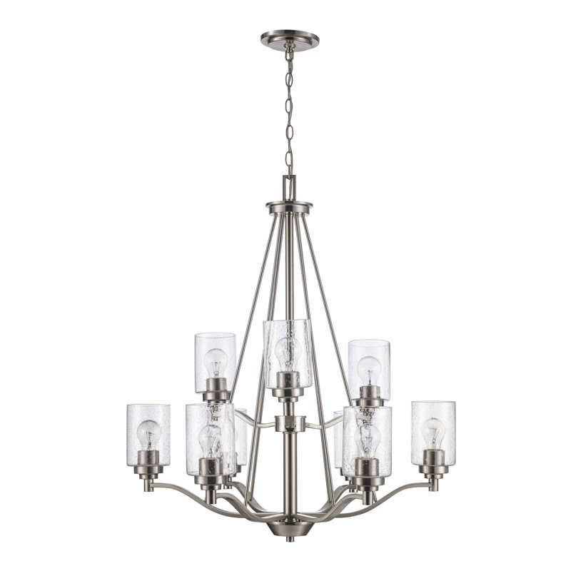 Lustre 9 lumières à abat-jour Venicia, Nickel brossé
