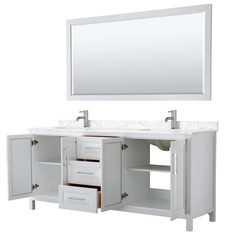 Daria 80'' W Double Vanity, White, Polished Chrome, Carrara Cultured Marble