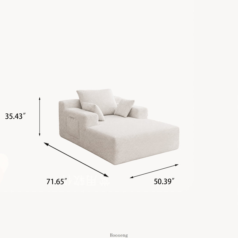 Canapé méridienne en velours côtelé de 182 cm (71,65 pouces) avec porte-gobelets et poche de rangement, assise profonde surdimensionnée, beige
