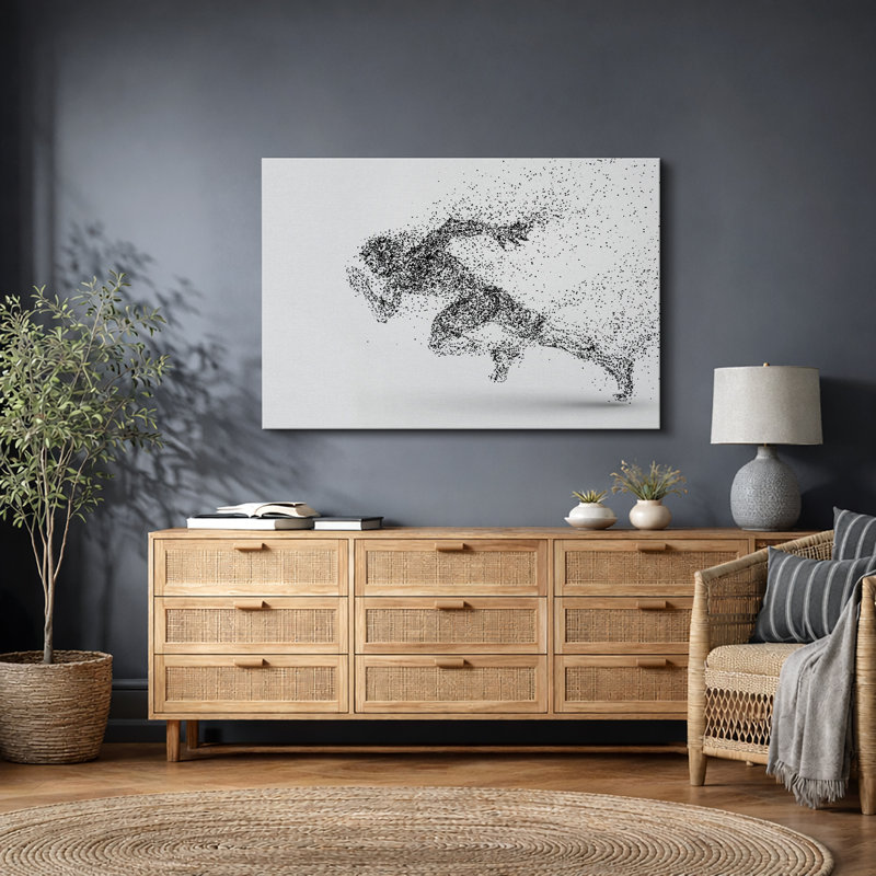 Sport "Œuvre dynamique à motif noir et blanc éclatant, images abstraites d'athlétisme, impression sur toile encadrée,"