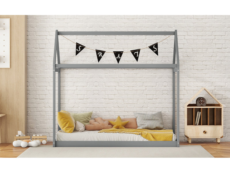Lit simple en bois, gris, Gris