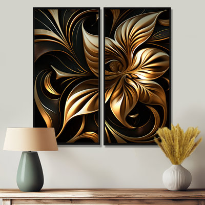 Golden Lily On Black I - Floral Lily Art Prints On Canvas