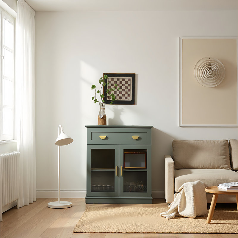 Elegant Small Buffet Cabinet With Led Lights - Space-saving Small Sideboard With Adjustable Shelf, Glass Doors & Drawer - Modern Kitchen Storage For Coffee, Cups & Essentials
