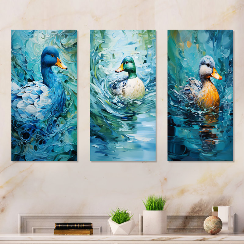 «Duck Abstract Ripples I», ensemble de 4 reproductions d'art mural, Toile tendue, H 28 po x l 36 po