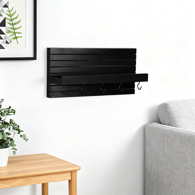 Porte-clés mural avec tablette et crochets pour l'organisation du vestibule, bois robuste et design pour laisses, manteaux et lunettes
