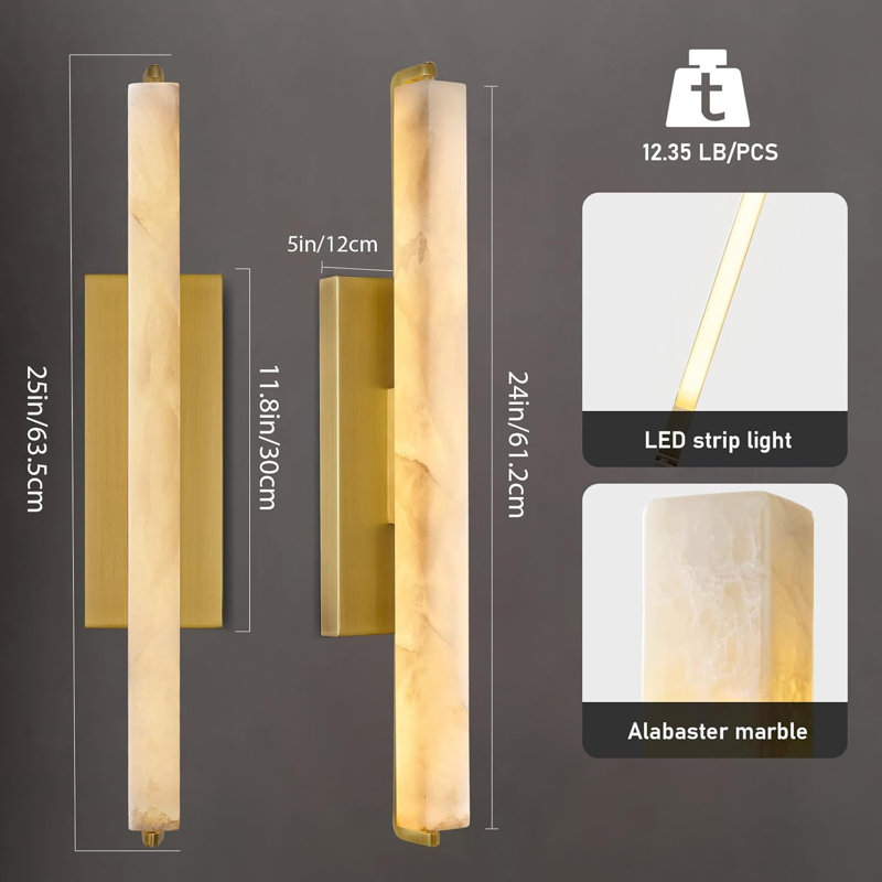 25" Modern Led Linear Wall Sconce With Alabaster Shade, Brass