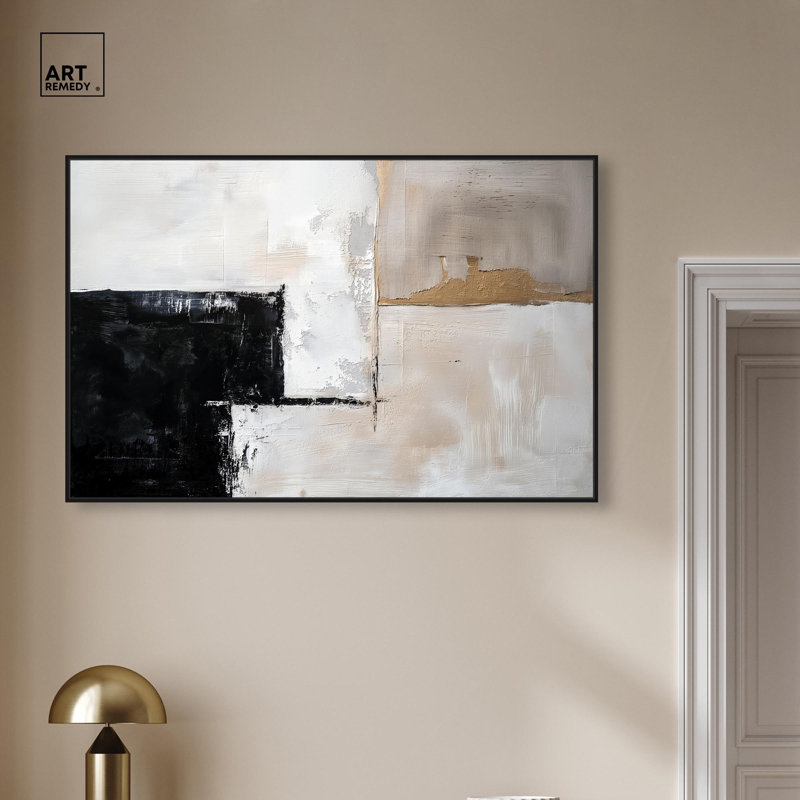 «Black Dust and White Ash II», art mural tendance , Cadre flottant noir, H 31 po x l 46 po