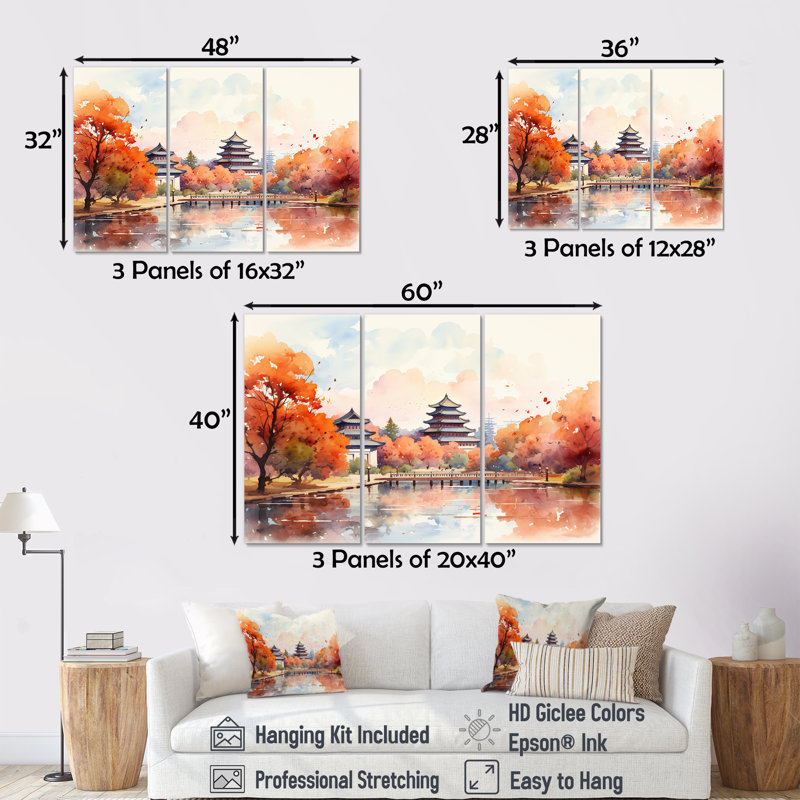 China China Autumn Serenity - Art mural de Chine, Toile tendue, H 28 po x l 36 po x P 1 po