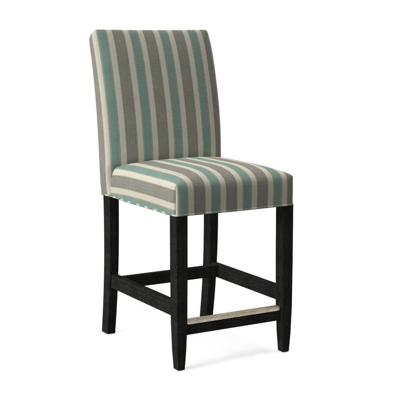 Manhattan Upholstered Stool with Solid Wood Frame, Green and Blue Stripe; 0252-54, Antique Black Finish