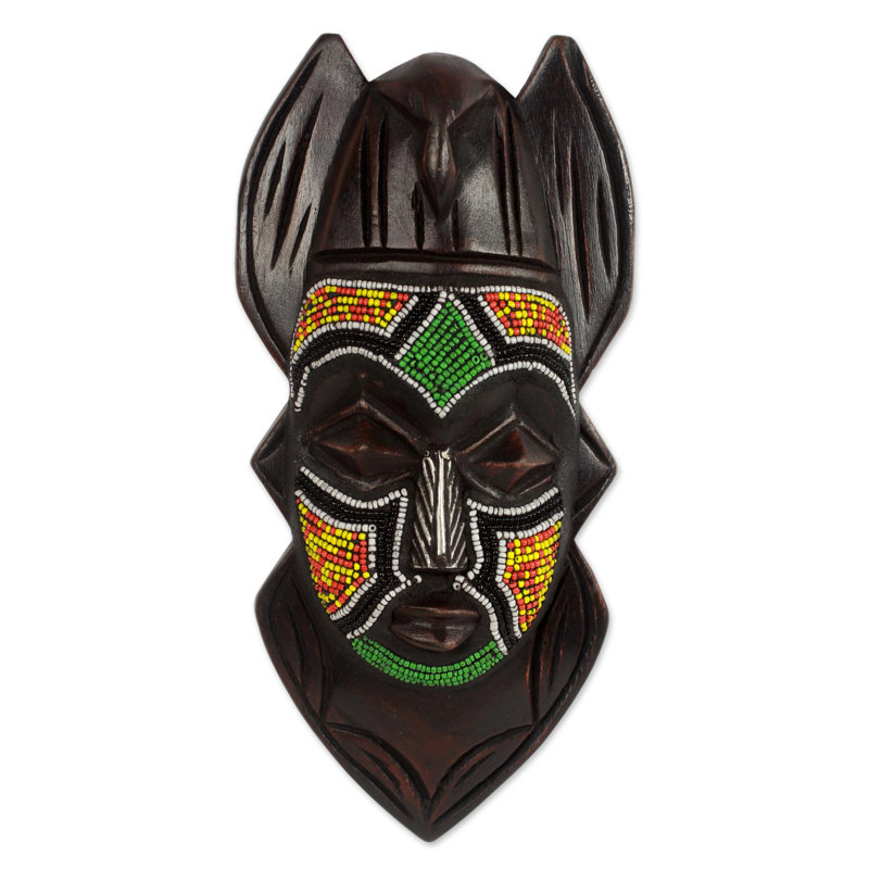 Décoration murale à masque de bois à perles colombe anoma ba