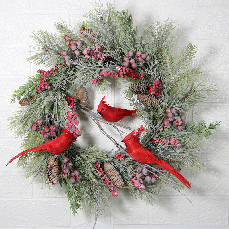 Guirlande de Noël perroquet rouge artificiel à la main avec guirlande de Noël 17,7 pouces