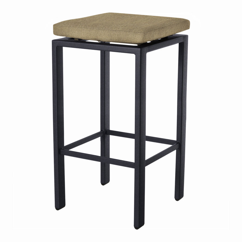 Aris Outdoor Bar Stool, Graphite, Alcazar Redwood, 31.25"