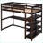 Twin Size Solid Pine Wood Loft Bed with Under-Bed Desk &amp; Shelves, Espresso – No Box Spring Needed