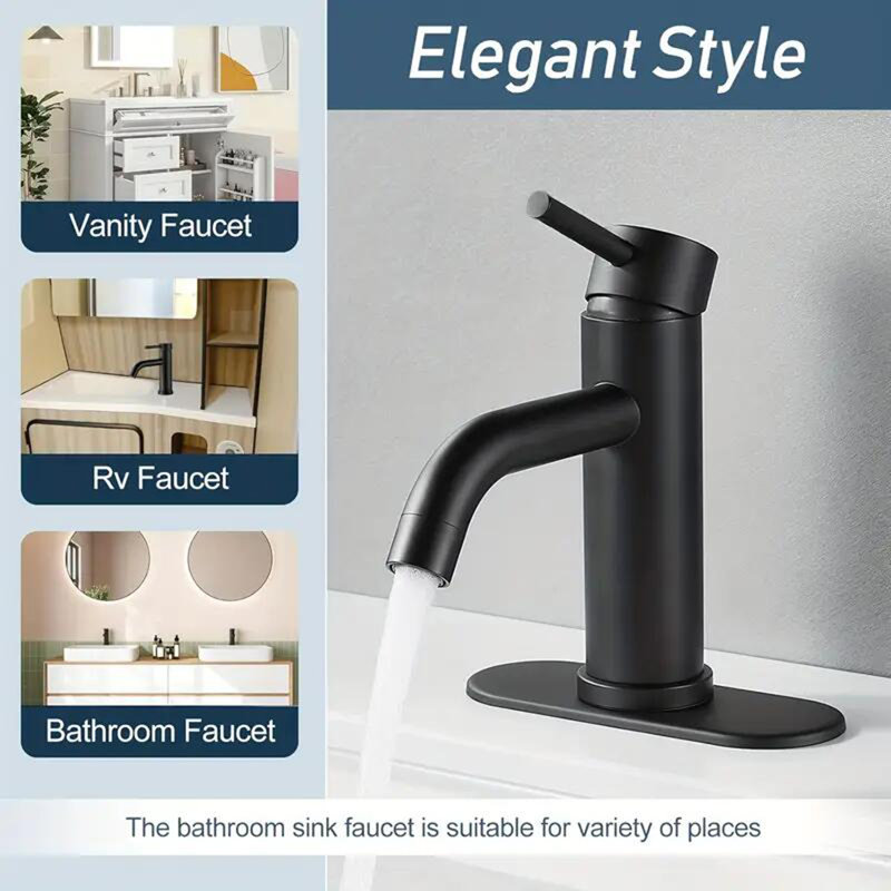 Robinet de lavabo de salle de bain noir avec robinets mélangeurs simples