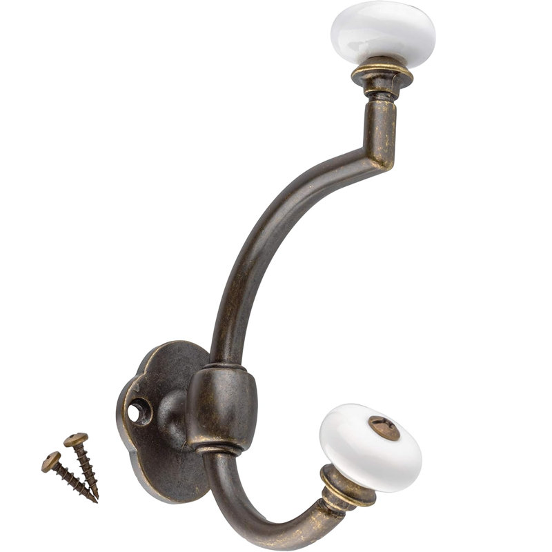 Patère antique avec chapeau boule en porcelaine et porte-manteau