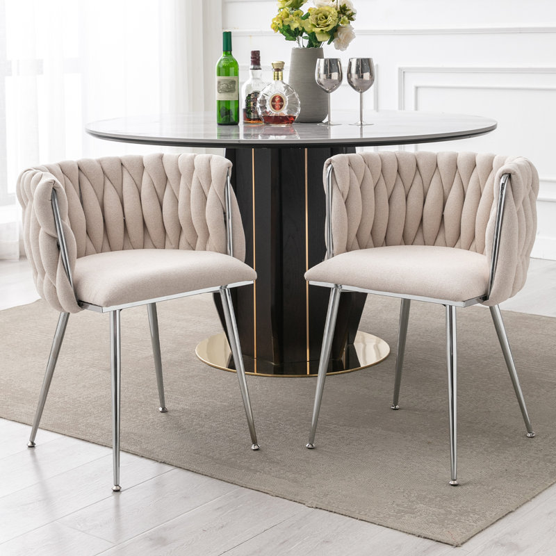 Uresti 17.75'' H Tufted Upholstered Metal Armchair, Beige Polyester Blend, Silver