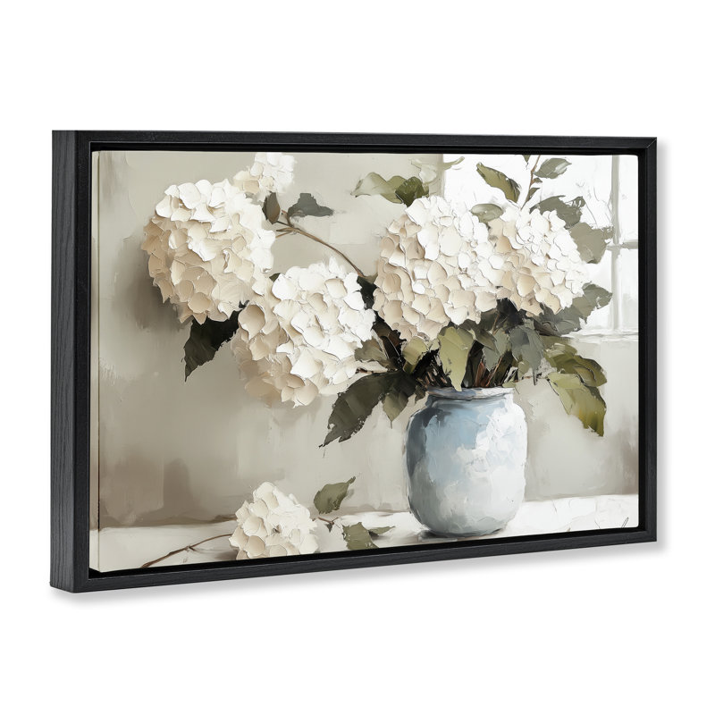 Bouquet de pétales d'hortensia, Cadre flottant noir de jais, H 17 po x l 25 po