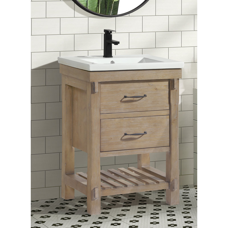 Marina Weathered Fir 24" Single Bathroom Vanity with Ceramic Top