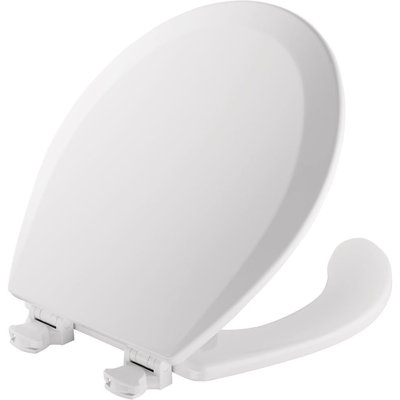 Siège de toilette Mayfair 8440EC ouvert à l'avant, ne se desserre jamais, facile à enlever pour le nettoyage, rond, bois, blanc