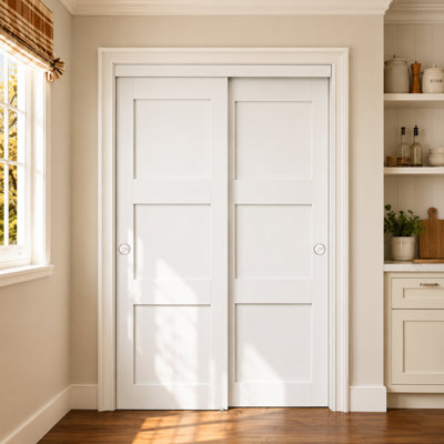 80" Paneled MDF Sliding Door, Pantry & Closet Door with Complete Hardware & Handles