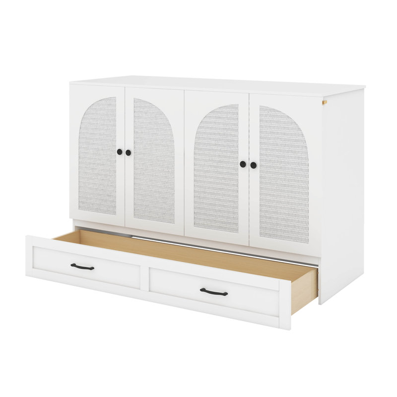 Queen Murphy Bed With Drawers, White
