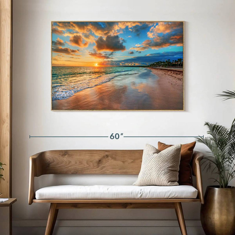 Coucher de soleil paisible à Ayotte, Cadre flottant en bois naturel, 46 po x 31 po