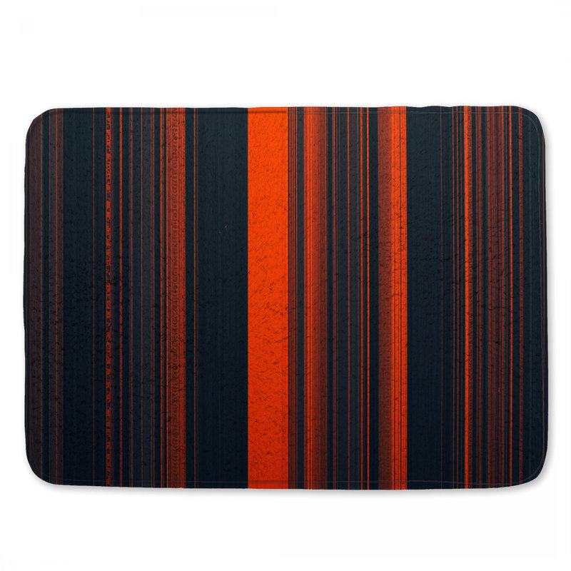 Tapis de bain noir à rayures orange, L 34 po x L 21 po