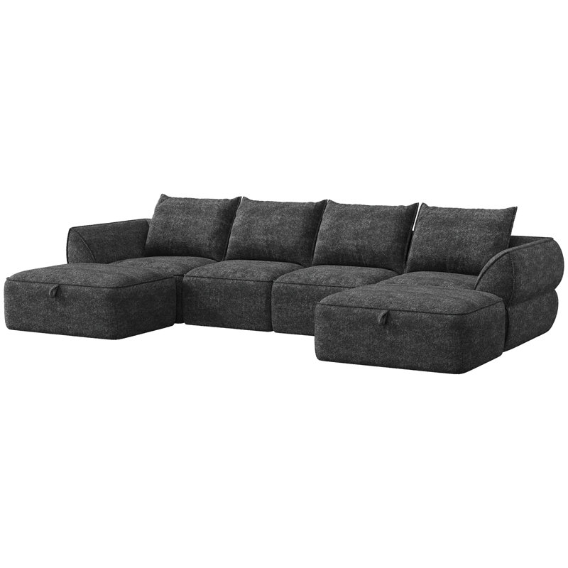 132" Modular Sectional Sofa with Deep Seat, U-Shaped Cloud Couch for Living Room, 4-Seater Compression Boneless Sofa with 2 Ottomans, Flexible Combination Modern Upholstery Sofa, No Assembly Required, Dark Gray