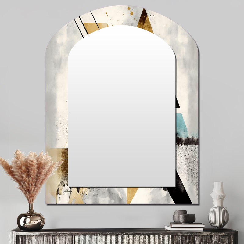 Green Triangle Boho III - miroir mural unique de forme irrégulière géométrique, miroir asymétrique moderne, impression d'art en métal