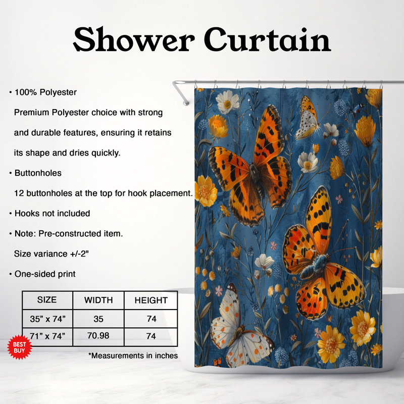 Rideau de douche Prairie Flora - Premium, H 74 po x l 71 po