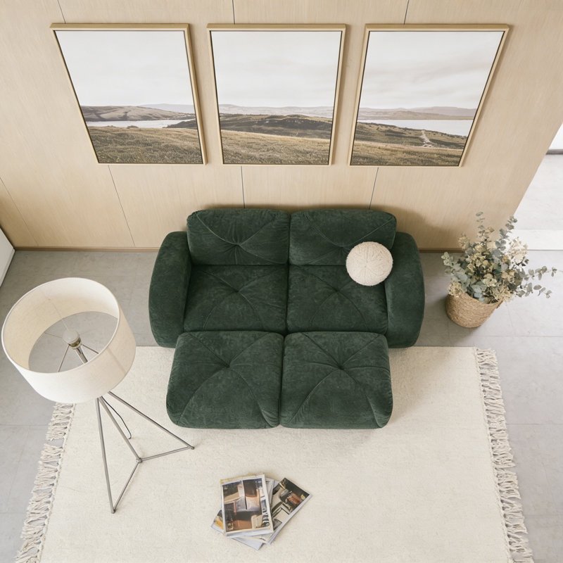 Canapé en velours avec 2 repose-pieds en velours, Vert