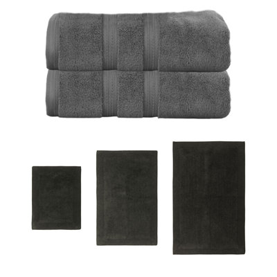 Ensemble de serviettes de bain 100% coton doux 2 pièces Buariki et ensemble de tapis de bain 3 pièces (ensemble de 5) réversible