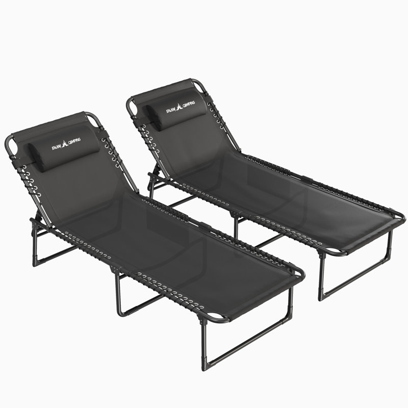 Méridienne inclinable et pliante d'extérieur 2 pièces avec dossier réglable, coussin amovible et poche latérale, Black