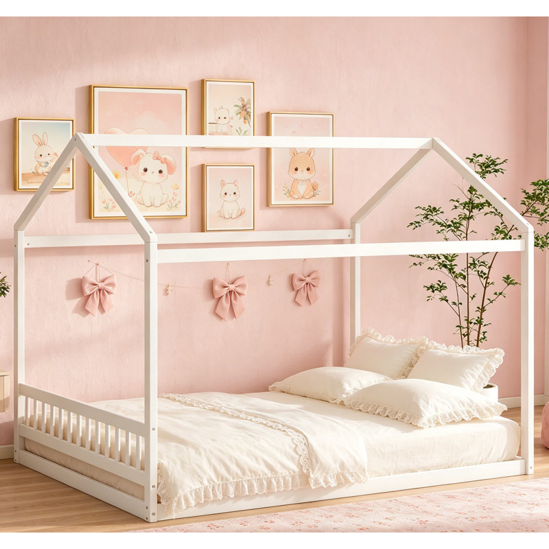 Charmant grand lit en bois avec tête de lit, conception fantaisiste pour enfants et adultes, durable et facile à assembler